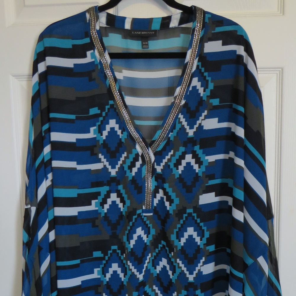 Lane Bryant Batwing Top Turq/Blu/Blk/Olive 26/28
